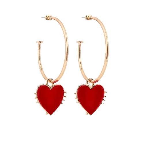 A-DW-heart Red Heart Big Circle Hoop Earrings Malaysia - Click Image to Close